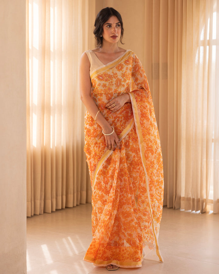 Bahar Peach Doria Printed Saree