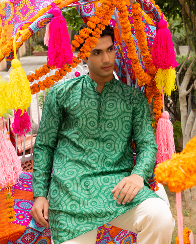 Taarush Green Bandhani Chanderi Kurta