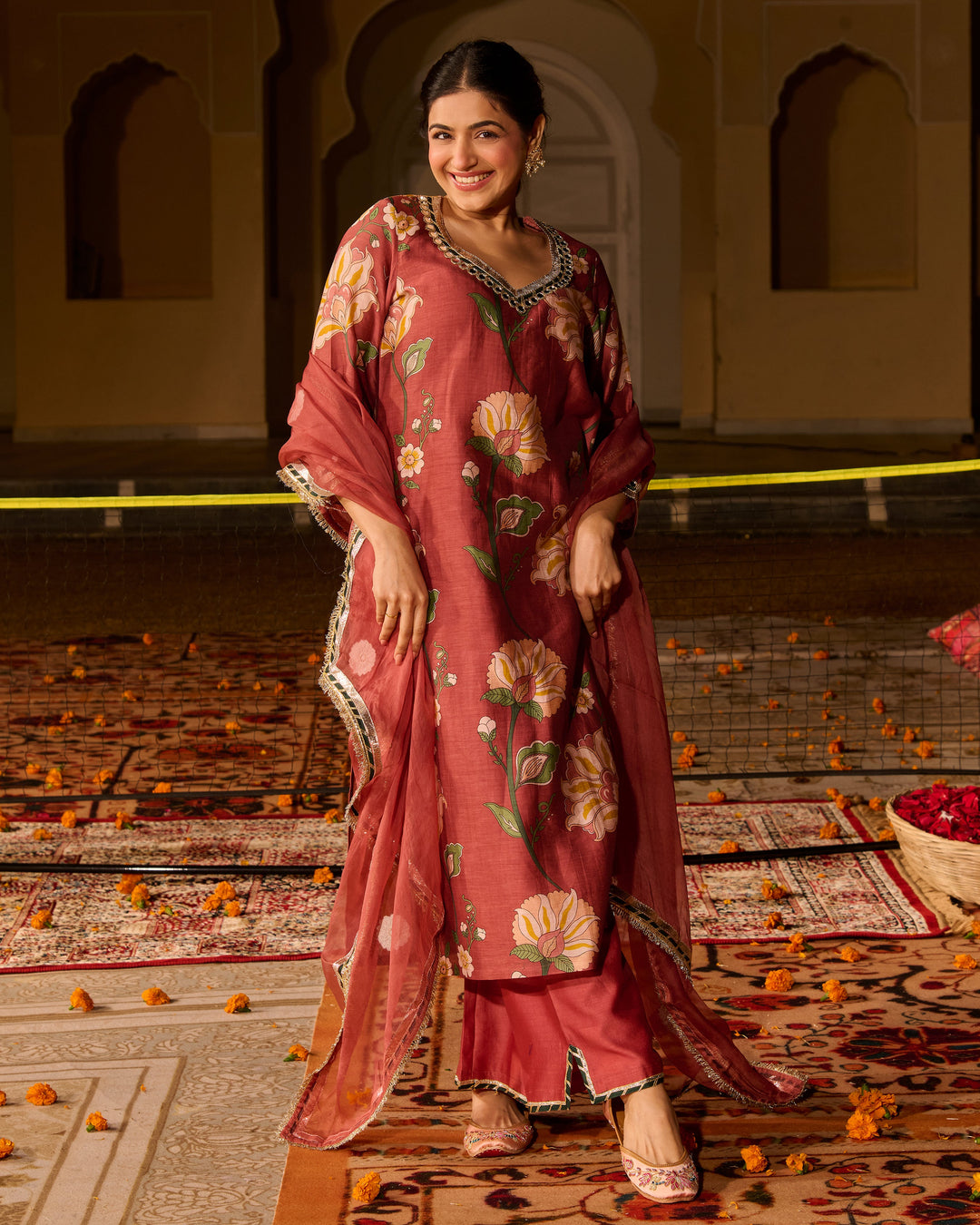 Rooh Mauve Printed Chanderi Suit Set