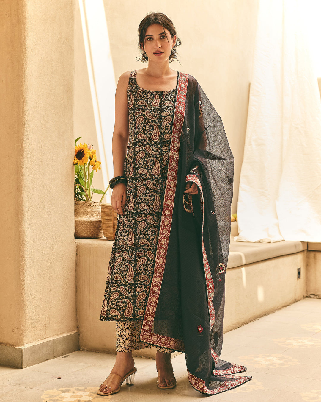 Ivana Black Cotton Printed Suit Set
