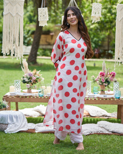 Nainika White Printed Silk Kurta Set