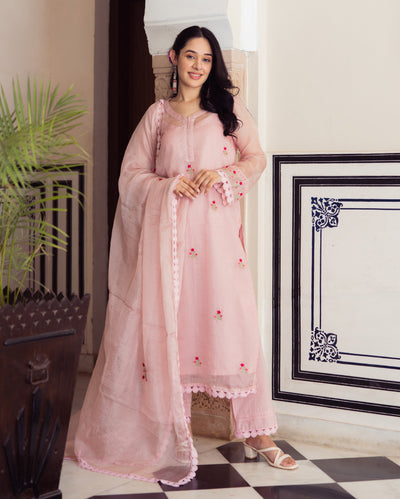 Flashy Pink Embroidered Doria Suit Set