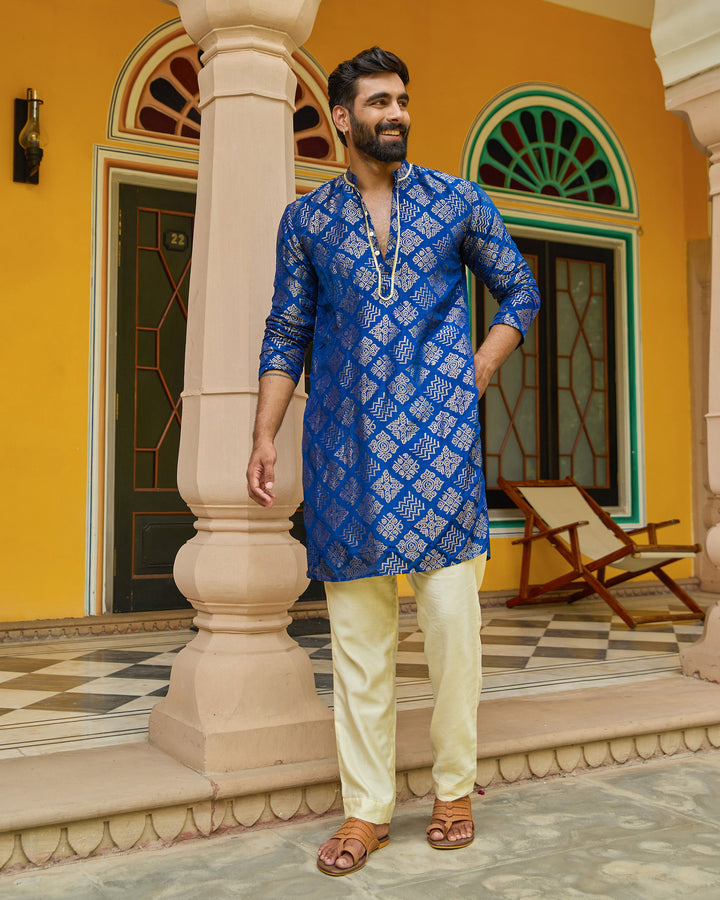 Shaan Blue Jacquard Kurta