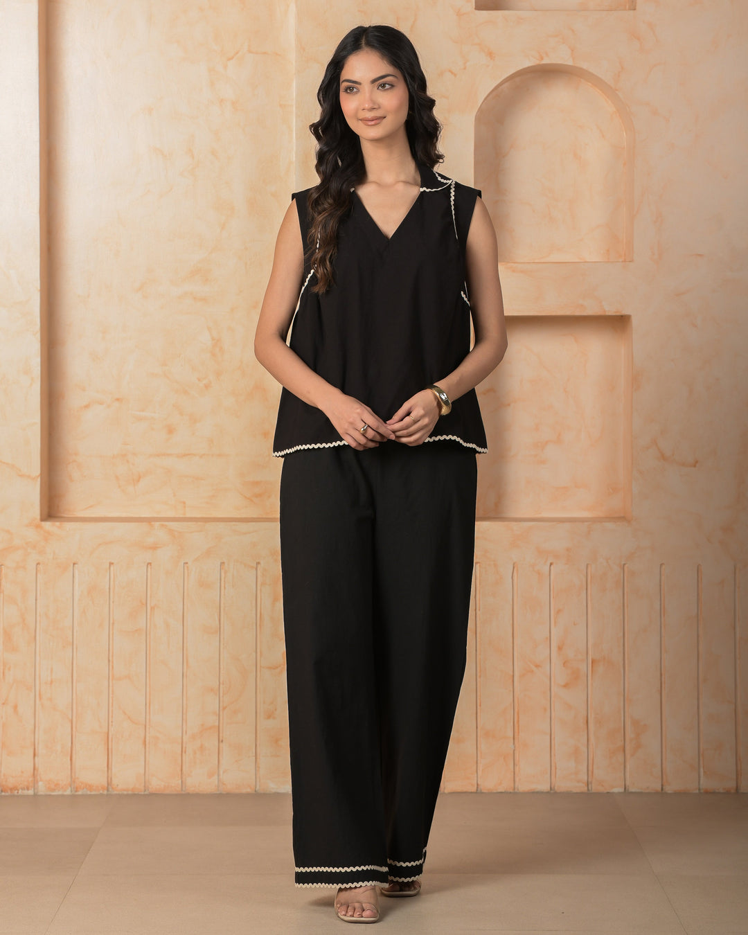 Agate Black Solid Cotton Coord Set
