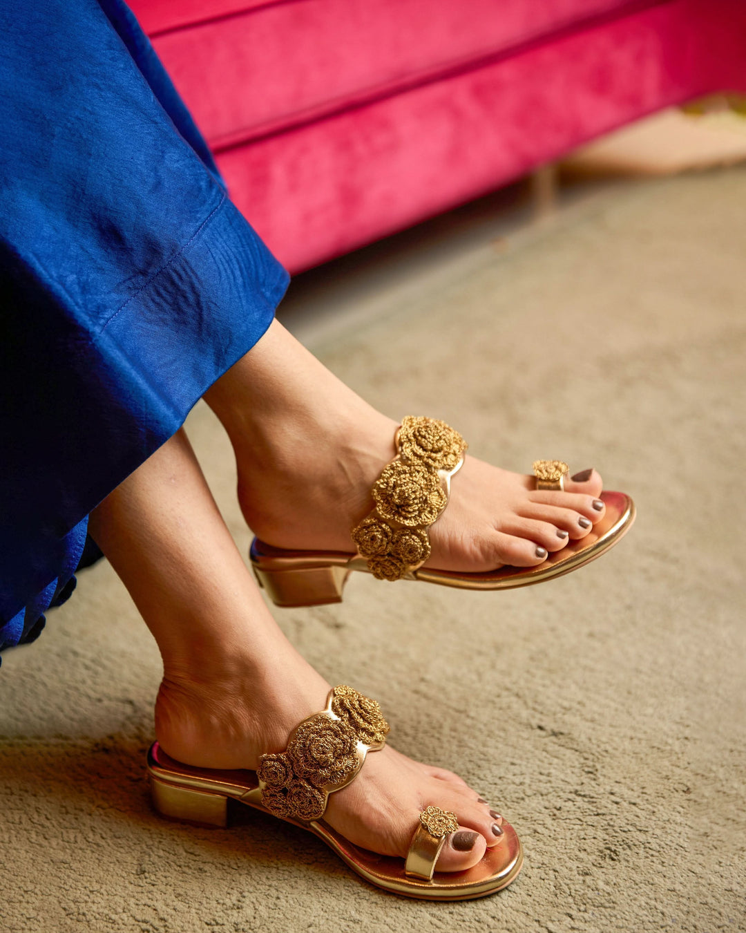 Sunehri Golden Flower Heels 