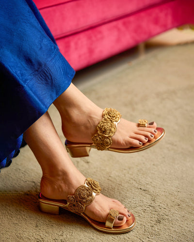 Sunehri Golden Flower Heels