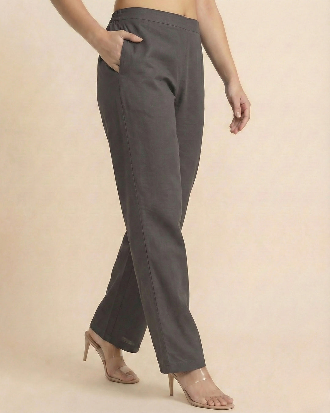 Fiza Dark Gray Cotton Straight Pants