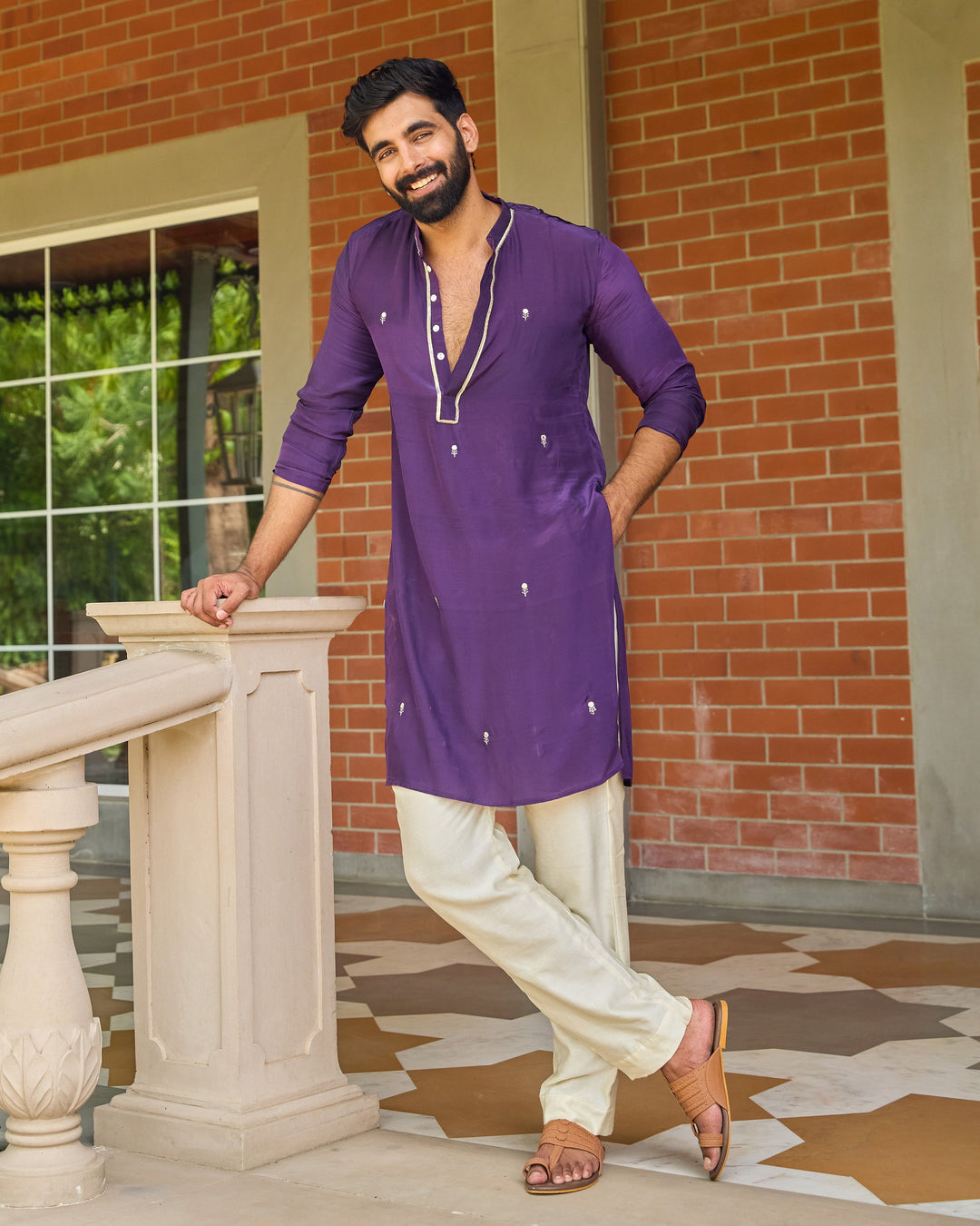 Kavya Purple Embroidered Crepe Kurta