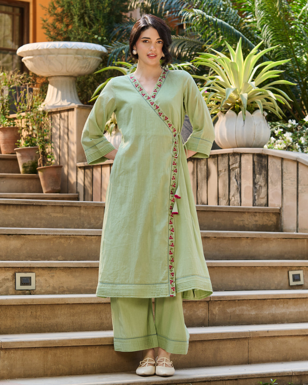 Brisa Green Embroidered Cotton Kurta Set