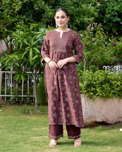 Nida Brown Bandhani Cotton Kurta Set
