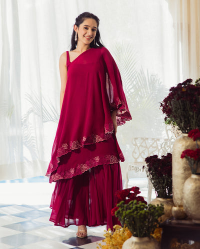 Wine Whisper Embroidered Georgette Coord Set