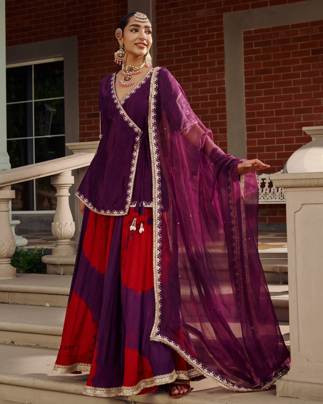 Kalika Purple Embroidered Tie-Dye Chanderi Suit Set