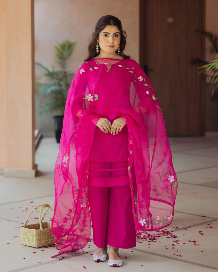 Chroma Charm Purple Handpainted Cotton Suit Set