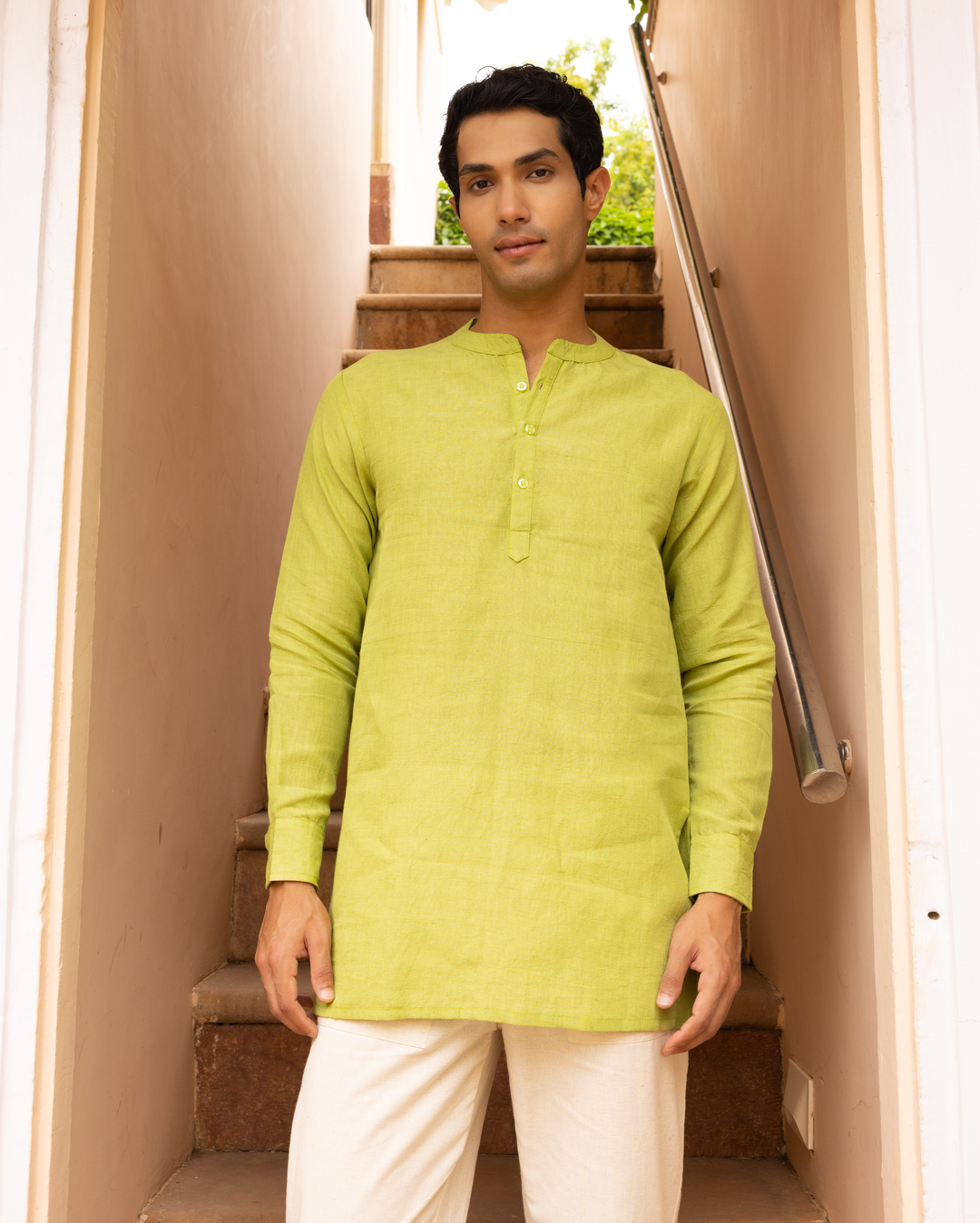 Vayun Green Solid Cotton Flex Kurta