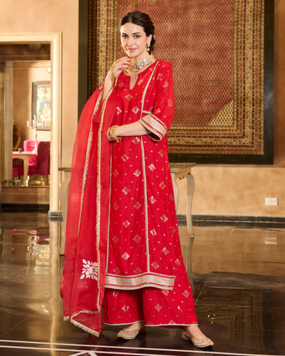 Jini Red Jacquard Suit Set