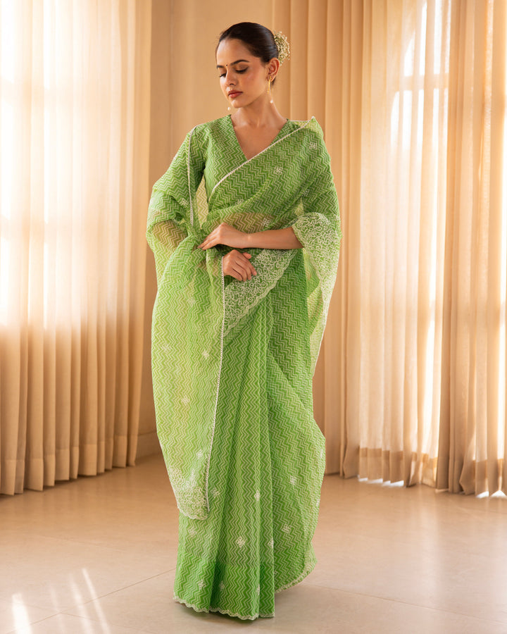 Nirmal Green Doria Embroidered Saree