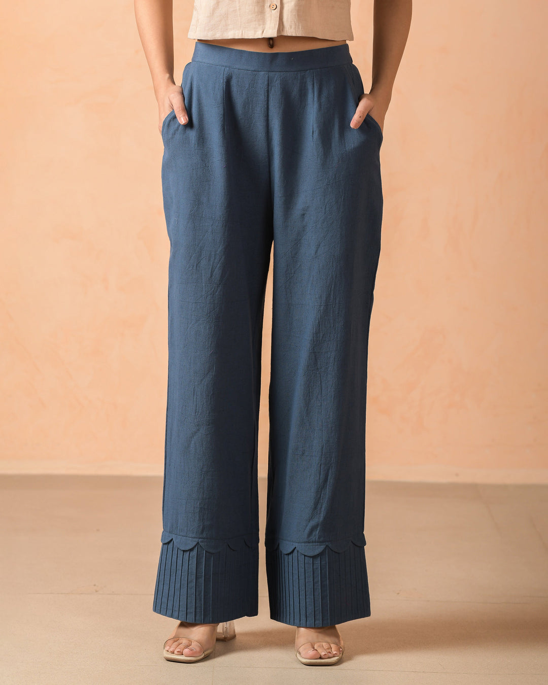 Petaline Blue Flex Solid Flared Pants