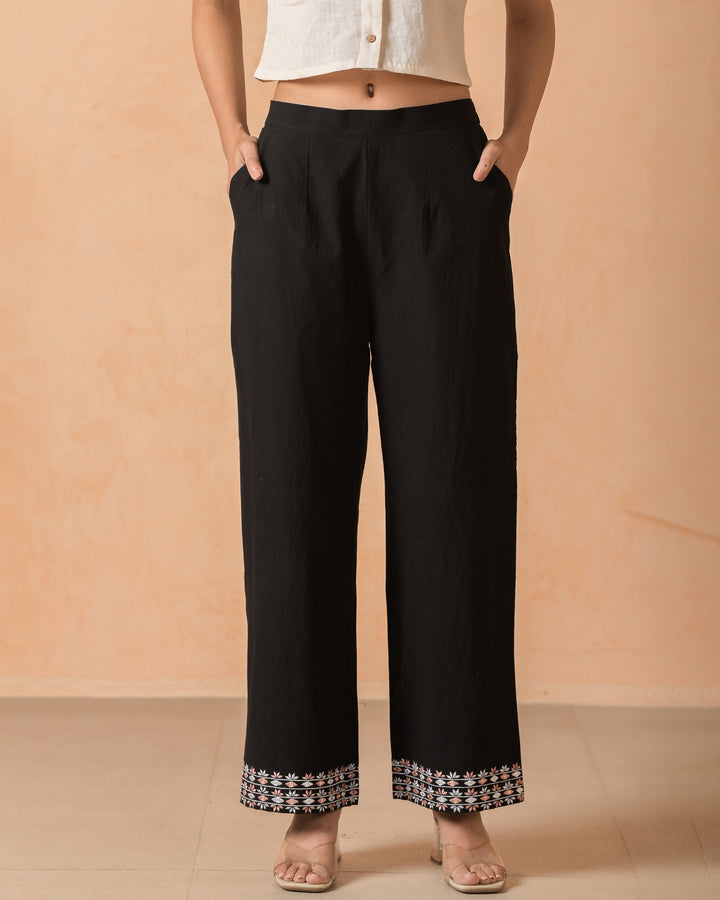 Aroha Black Flex Embroidered Straight Pants