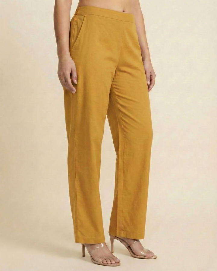 Moni Mustard Cotton Straight Pants