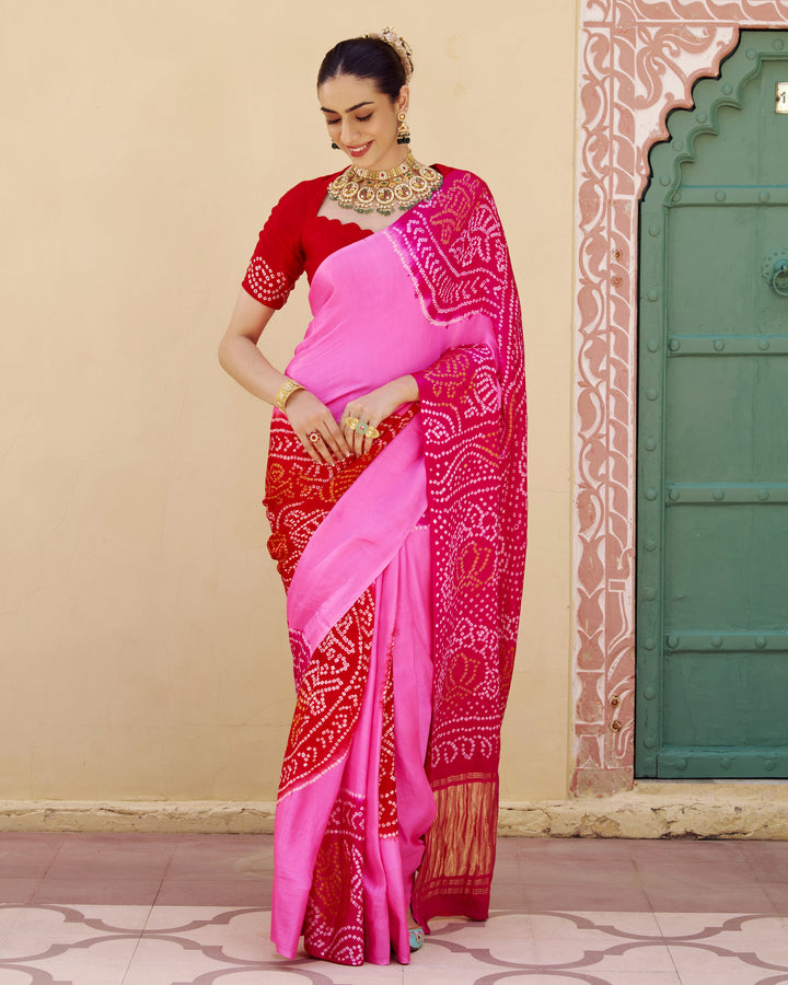 Dhara Pink Kajol Bandhej Silk Saree