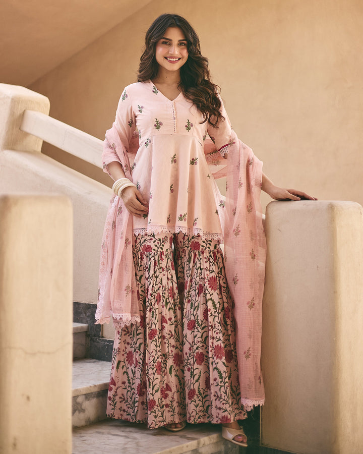 Mitya Powder Pink Cotton Printed Sharara Set