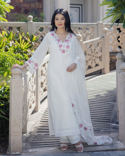 Fairy Dust White Embroidered Cotton Suit Set