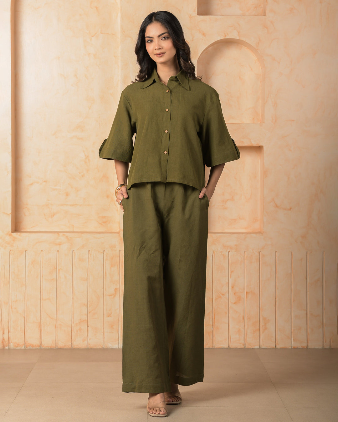 Peridot Olive Solid Cotton Flex Coord Set