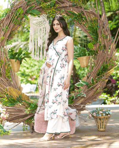 Rishika Off White Printed Silk Suit Set