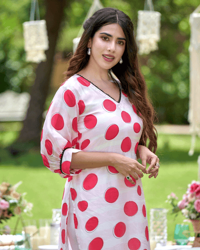 Nainika White Printed Silk Kurta Set