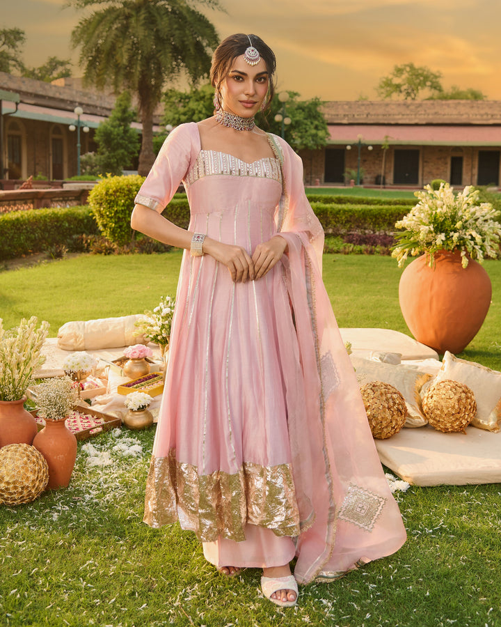 Jyotira Light Pink Embroidered Chanderi Suit Set