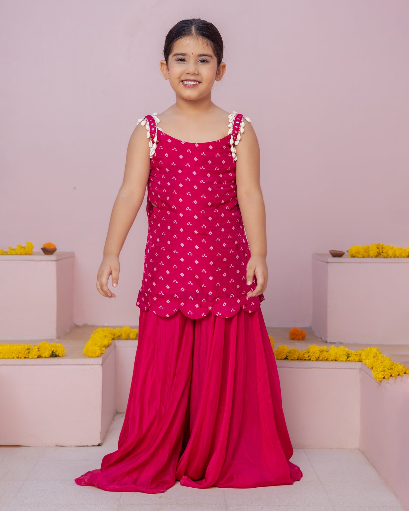 Anvi Pink Bandhani Silk Coord Set