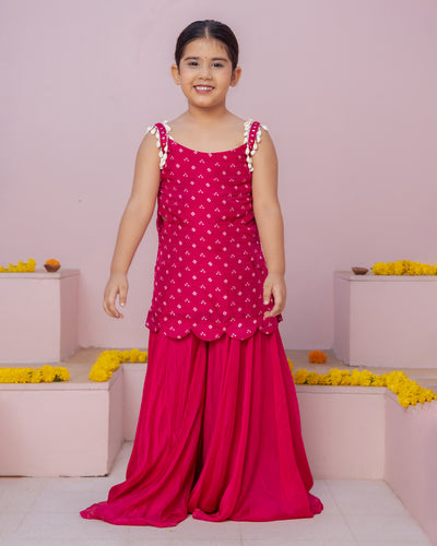 Anvi Pink Bandhani Silk Coord Set