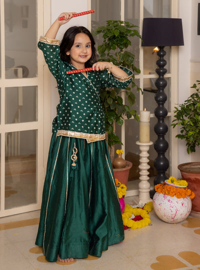 Anika Green Bandhani Chanderi Lehenga Set
