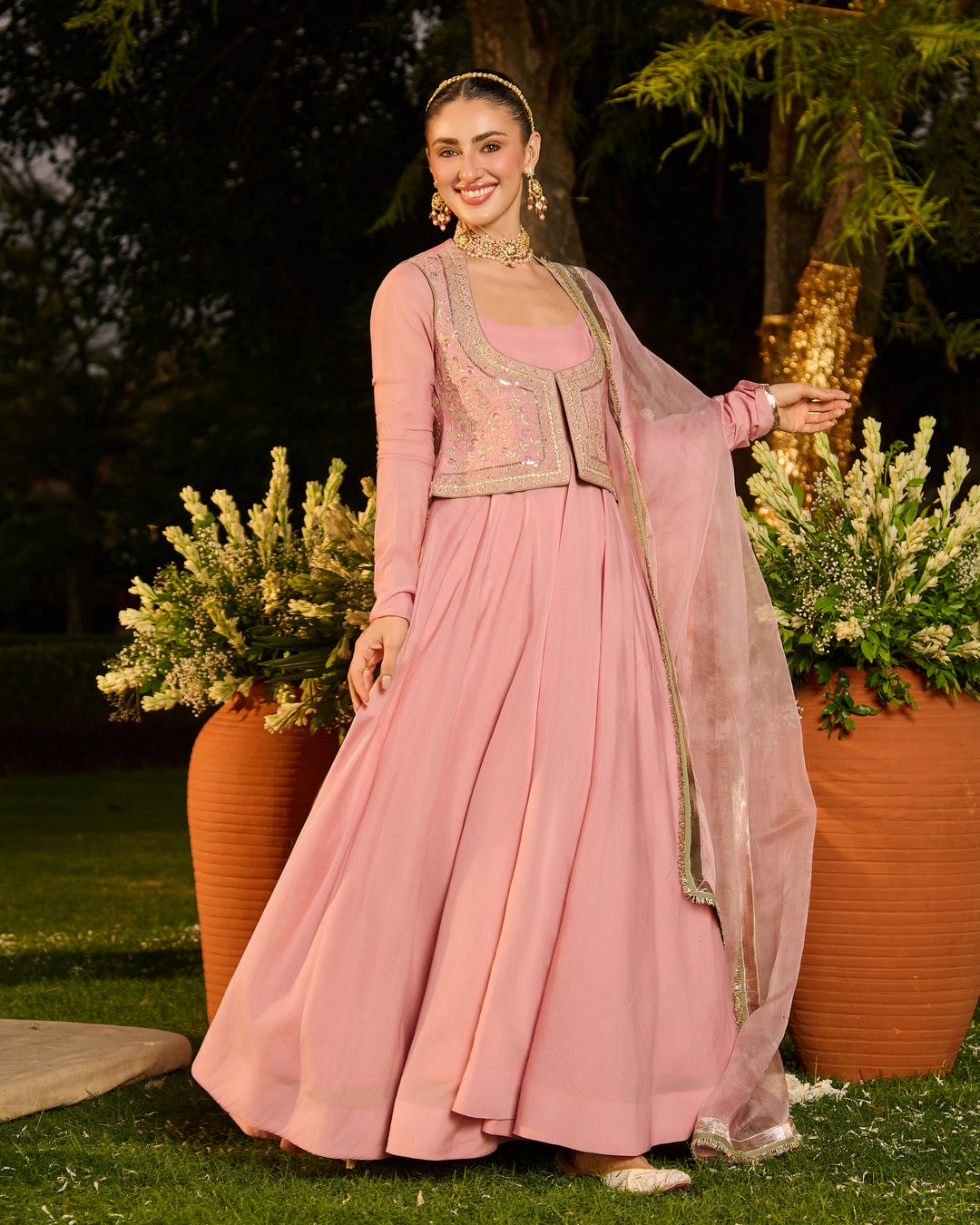 Aadhya Light Pink Embroidered Chanderi Suit Set