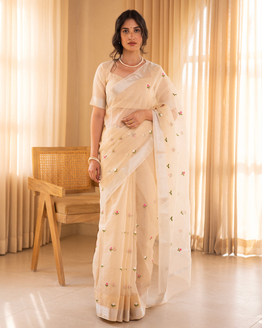 Lika Beige Doria Embroidered Saree