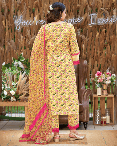 Flora Yellow Printed Cotton Suit Set