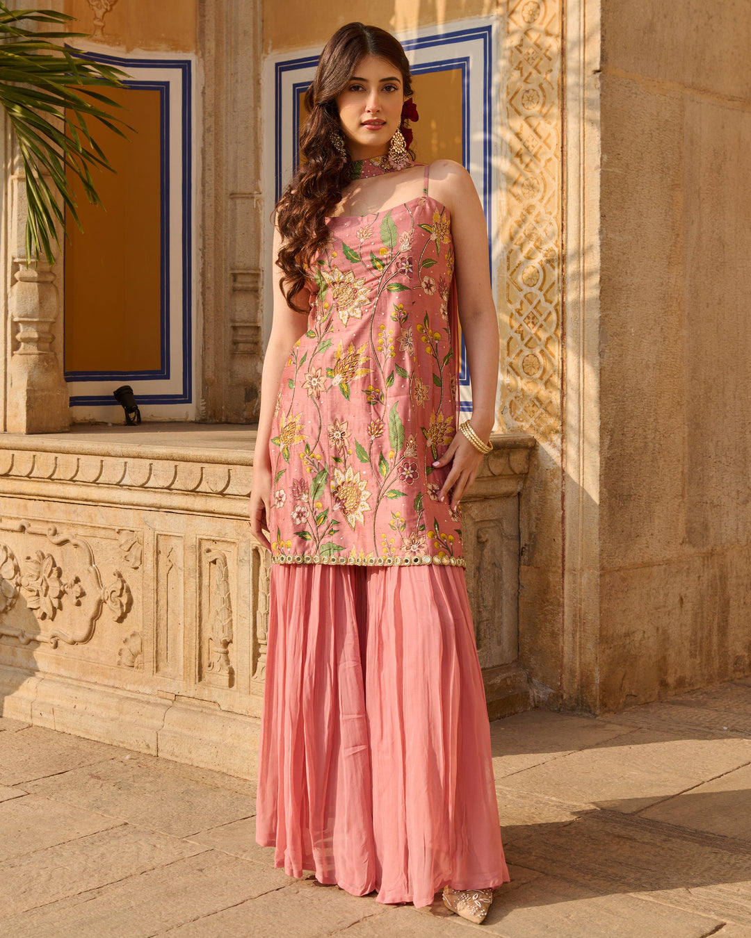 Solis Mauve Printed Chanderi Sharara Set