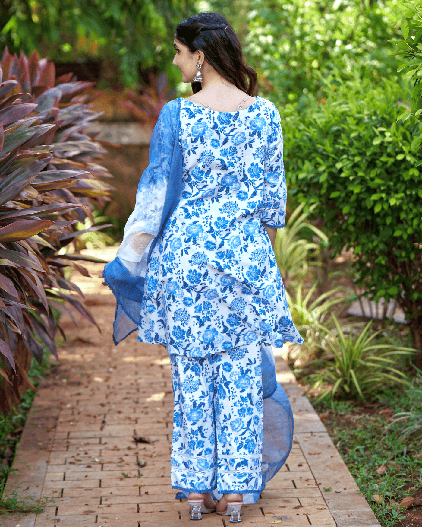 Fresh Blue Printed Cotton Suit Set