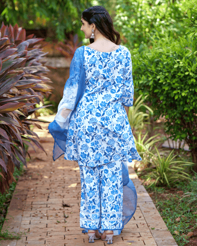 Fresh Blue Printed Cotton Suit Set