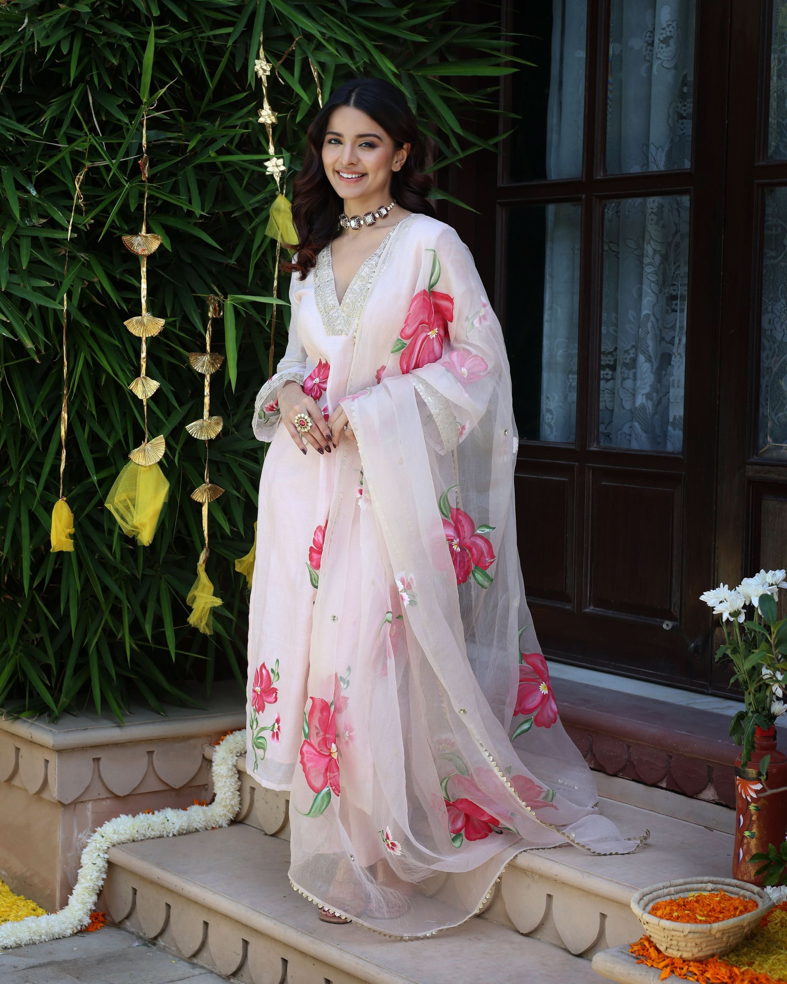 Pink Chanderi Cotton 3-Piece Suit Set