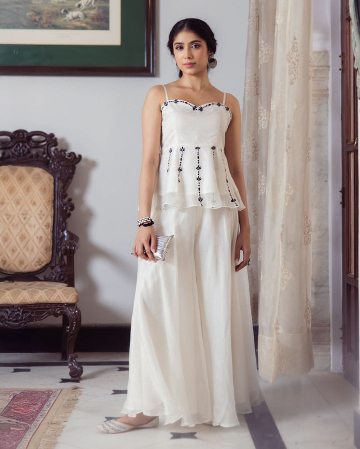 Leaf White Embroidered Doria Coord Set