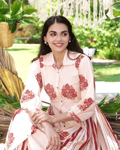 Noor Cream Printed Cotton Coord Set
