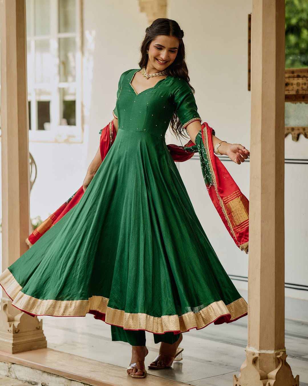 Soma Green Embroidered Chanderi Suit Set