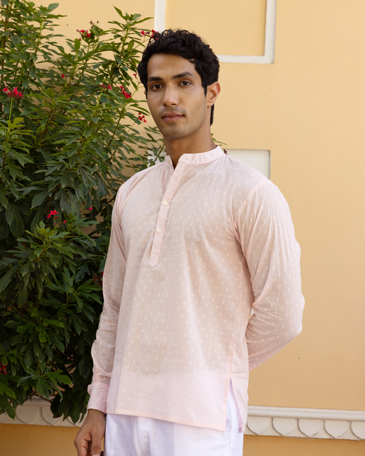 Ayaan Pink Solid Dobby Kurta