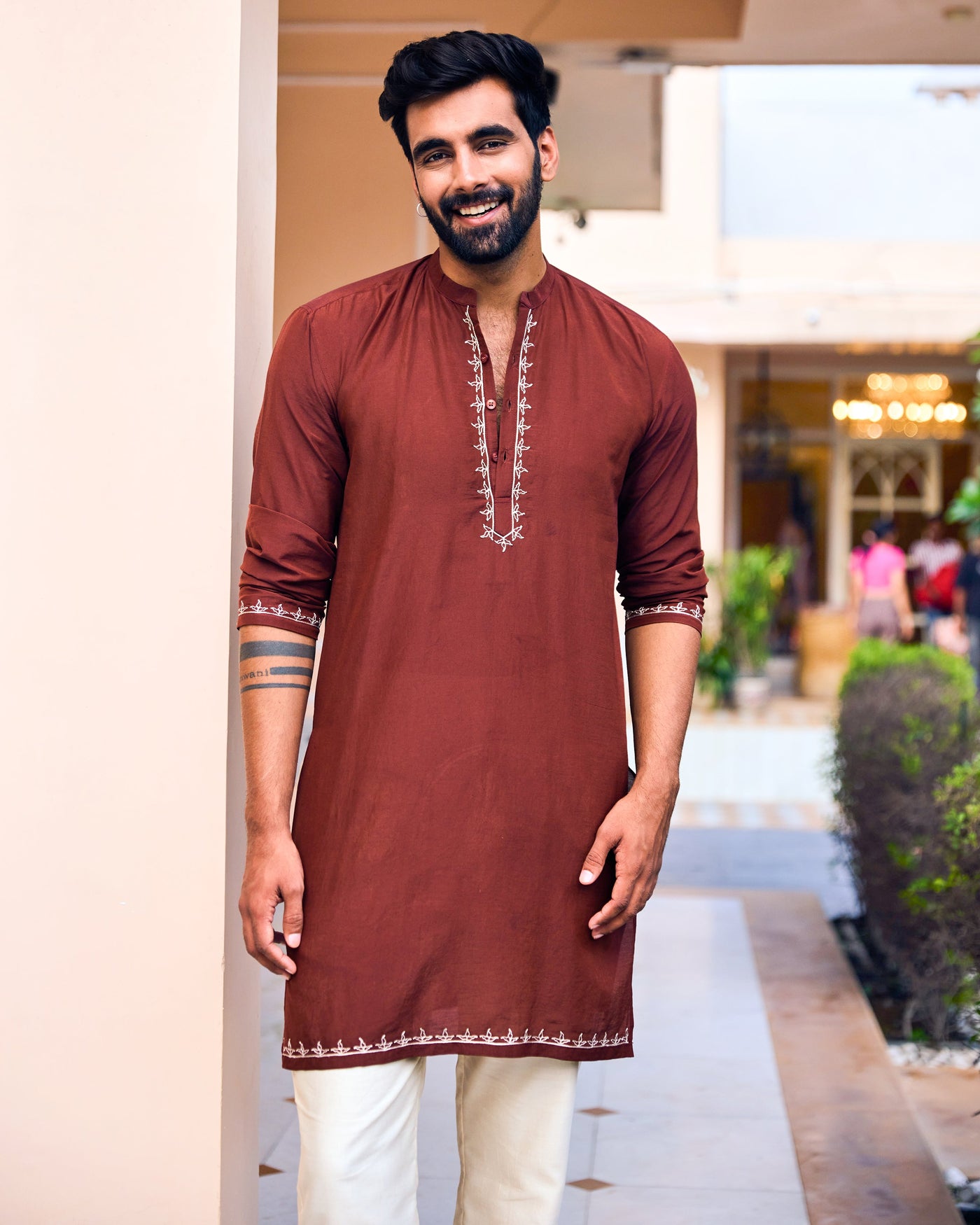Rajvansh Brown Embroidered Silk Kurta