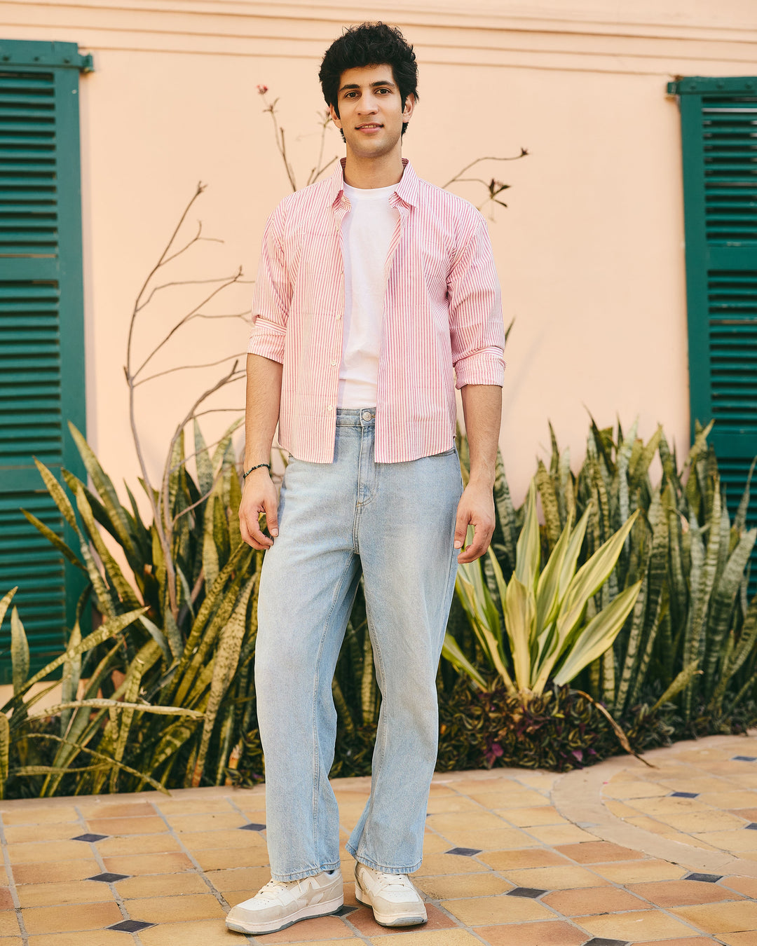 Yaro Pink Cotton Checks Stripes Shirt