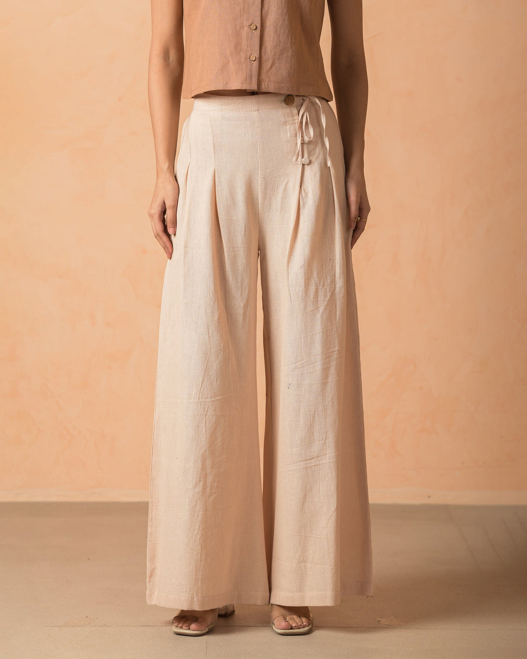 Kiva Beige Flex Solid Flared Pants