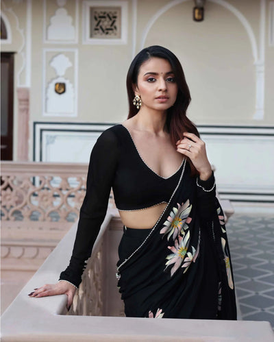 Kiyana Black Chinon Churidaar Sleeves Blouse