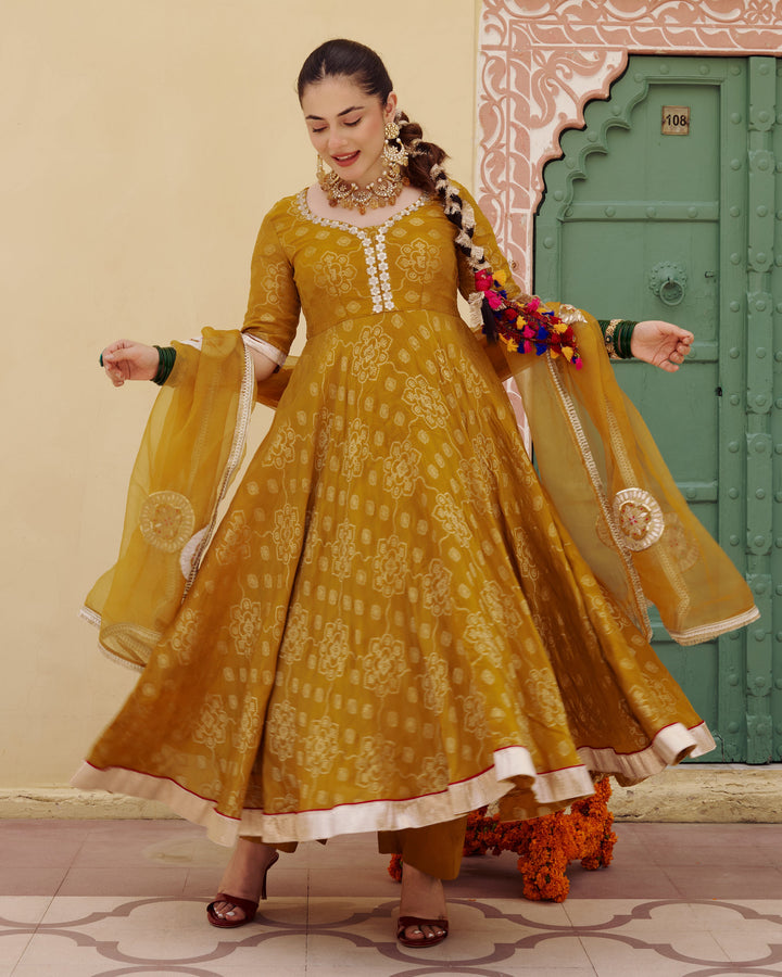 Kashi Mustard Jacquard Suit Set
