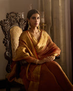 Svara Rust Orange Solid Crushed Tissue Saree